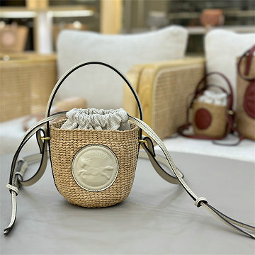 商品名称：クロエ CHLOE 99-CLE11266BXB 2025年最新入荷 ナチュラル ファイバー製 HORSE MEDAL ミニバスケットバッグ トートバッグ ハンドバッグ