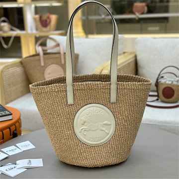クロエ CHLOE 99-CLE11265BXB 2025年最新入荷 ナチュラル ファイバー製 HORSE MEDAL ラージバスケットバッグ トートバッグ ハンドバッグ