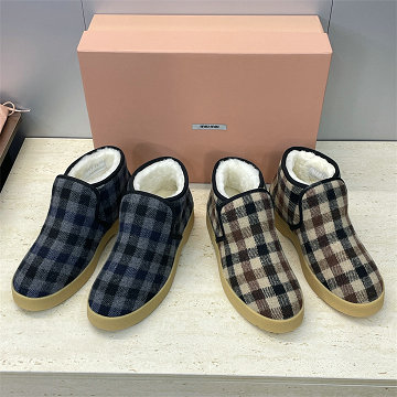 商品名称：ミュウミュウ MIUMIU 26-MMJ25008G 2025年新作 アンクルブーツ チェック柄 フラットシューズ スノーブーツ