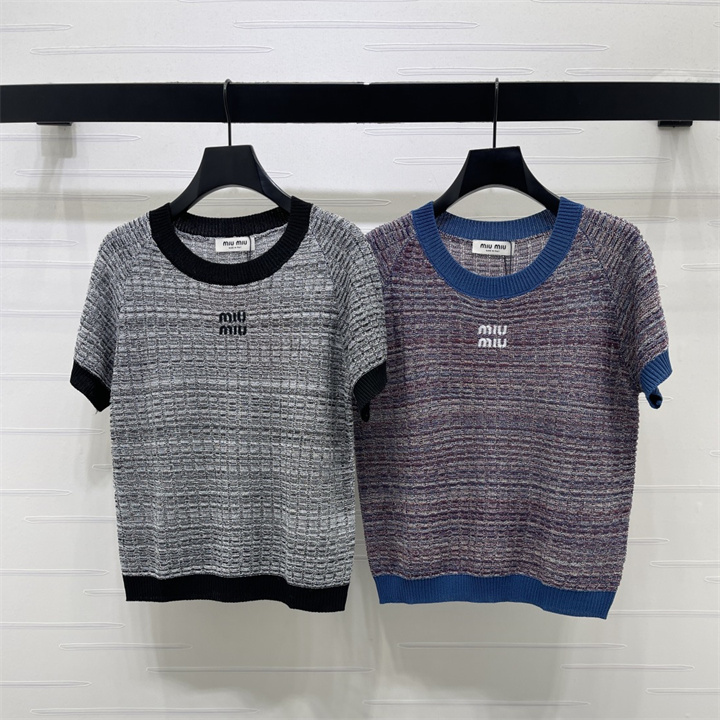 商品名称：ミュウミュウ MIUMIU 2026年 ニット Tシャツ ショートスリーブ ウール セーター クルーネックレディース